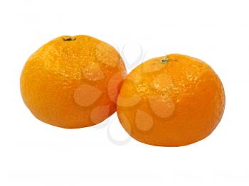 Two ripe mandarin isolated on white background.
