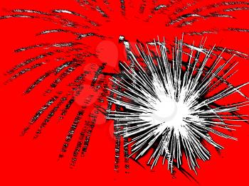 Abstract white and black fireworks on red background.Digitally generated image.   