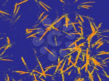 Abstract orange pyrotechnics bursting on blue background.Digitally generated image.