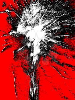 Black and white abstract bursting on red background.Digitally generated image.     