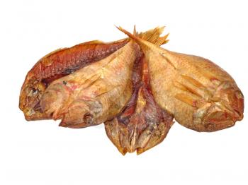 The heap of dried goatfish taken closeup isolated on white background.