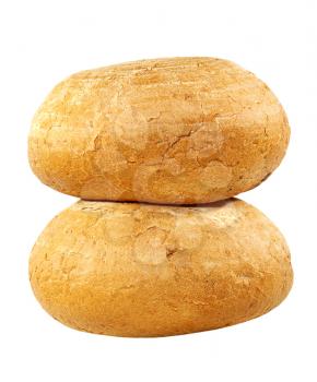 Pile of two warm crunchy bread isolated on white background.