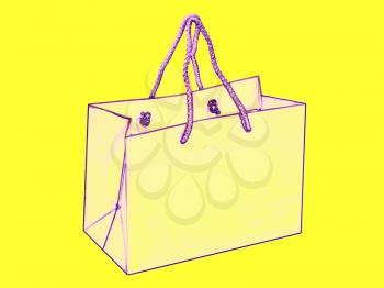 Stylized empty shopping bag on yellow background.Digitally generated image.