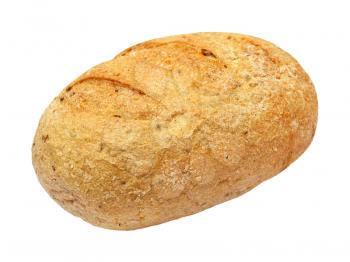 Fresh appetizing wholegrain bread taken closeup isolated on white background.
