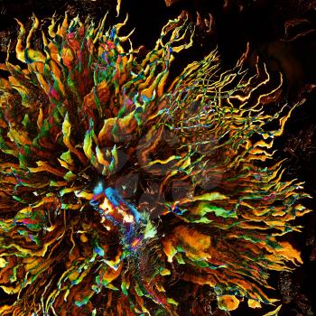 Fairy tale.Futuristic multicolored jellyfish in darkness.Digitally generated image.