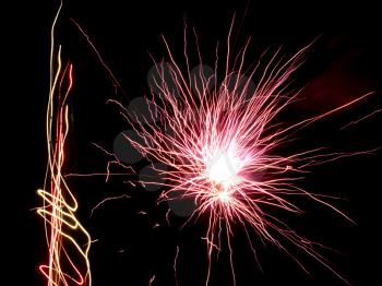 Night Fireworks Bursts As Abstract Bakground.