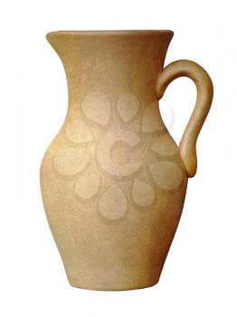 Old brown ceramic jug isolated on white background.