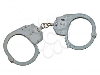 Handcuffs taken closeup isolated on white background.
