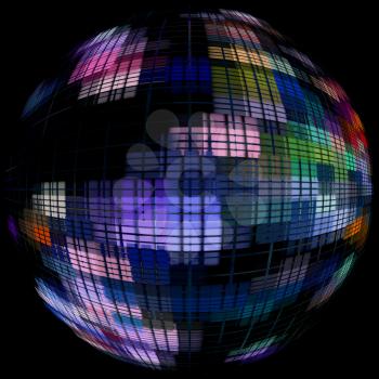 Multicolored globe silhouette in darkness.Digitally generated image.