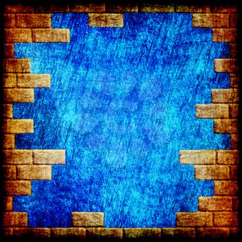 Grunge blue abstract background with brick frame.Digitally generated image.