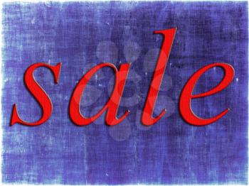 Red sale tag on purple grunge background.
