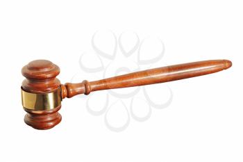 Wooden judge gavel taken closeup isolated on white background.