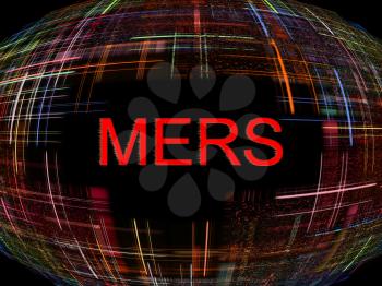 Multicolored abstract globe shape on black background with text.MERS Virus Epidemic concept.Digitally generated image.