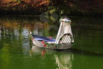 Vacant wedding boat on a lake.