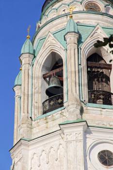 Old bronze bells of St. Sophia Cathedral belltower taken closeup in Vologda,Russia.
