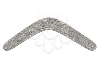 Silver boomerang isolated on white background.
