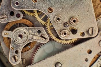 Clock Mechanism with Gears.Mechanical Gear Macro Background.Toned image.