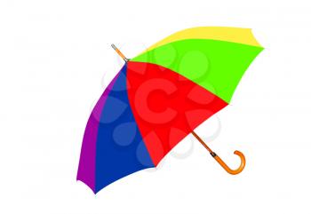 Multicolored umbrella isolated on white background taken closeup.