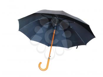 Modern black umbrella isolated on white background.