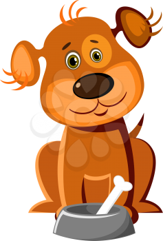 Vector illustration of a cute dog with a bone in his bowl