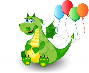 Cute dragon with colorful baloons