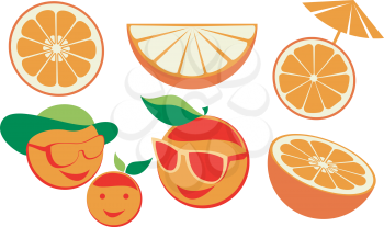 Simple oranges whole, half and slice