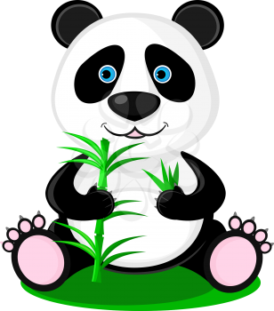 Cute panda bear with bamboo in its paws