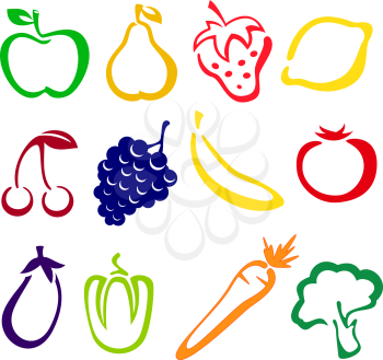 Fruits and vegetables icon set