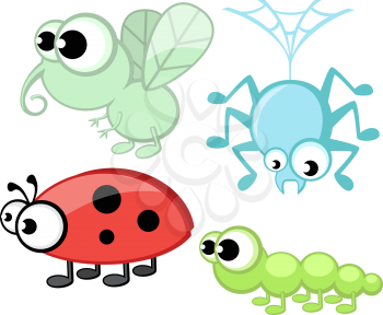 Cute cartoon insects set
