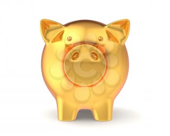 Golden piggy bank isolated on white background