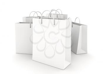 Empty Shopping Bags on white for advertising and branding. 3D illustration