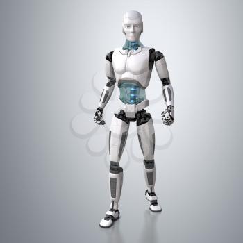 Robot android posing on a light gray background. 3D illustration
