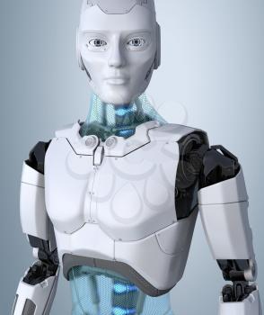 Robot android posing on a light gray background. 3D illustration