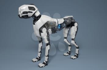 Robot dog stands on a gray background. 3D illustration