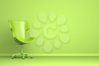 Green chair on the green background. 3D illustration