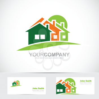 Vector logo template of real estate icon with three house shape