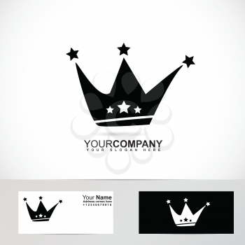 Vector company logo element template of a king crown with stars black and white
