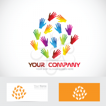 Vector company logo icon element template of colors human hands team teamwork humanity concept 