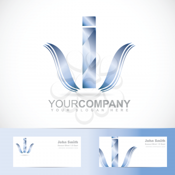 Vector logo template of alphabet letter i 3d with business card