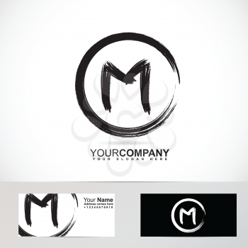 Vector company logo element template of grunge letter M circle alphabet 3d black and white