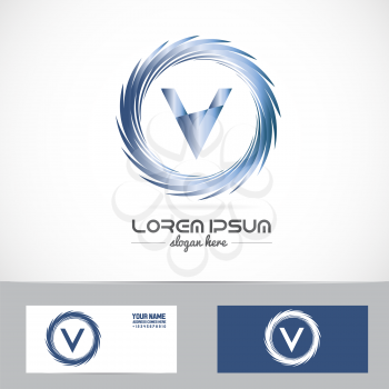 Vector company logo element template of letter v blue metal rotation blades