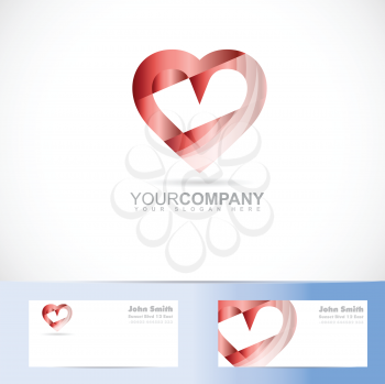 Vector logo template of red heart 3d design symbol with business card