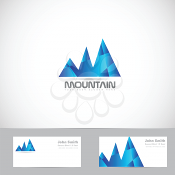 Vector logo template of blue mountain shape 3d with business card
