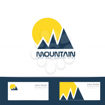Vector logo template of mountain sun blue yellow design shapes