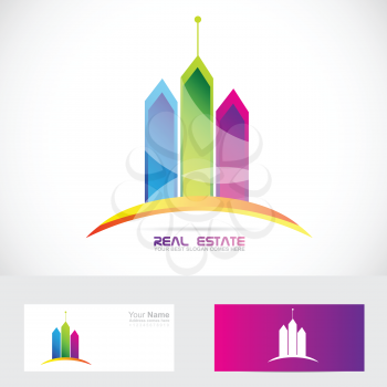 Vector company logo icon element template skyscraper real estate colors 3d