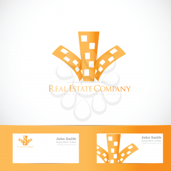 Vector logo template of orange real estate building of flats with business card