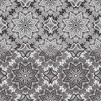 Seamless pattern - floral lace ornament - white and black background