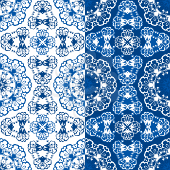 Seamless blue color floral patterns. Ornamental Background. 