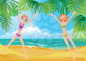 2 girls on tropical beach
