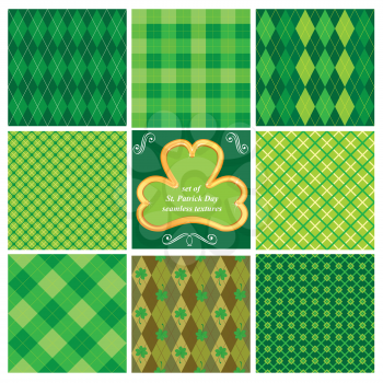 Set of green seamless patterns for St. Patrick's Day
